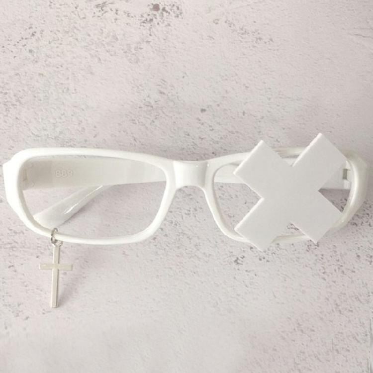 Anime Cosplay Costume Subcultures Crucifix Glasses Frame Funny Novelty Eyewear Gothic Crosses Glasses Frame White