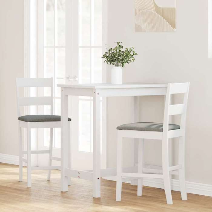 VidaXL Bar Stools with Cushions 2 Pcs White Solid Hevea Wood, Chair, Kitchen Bar Chair, Bistro Chair 4102559