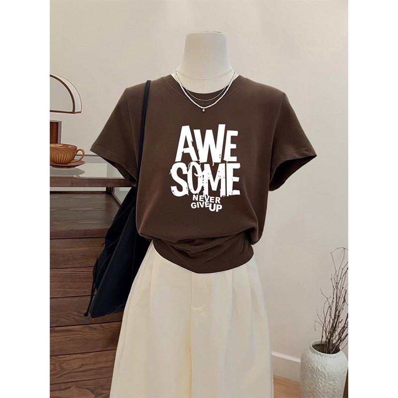 

2026 Women s Cotton Short-Sleeve T-Shirt with Niche Design and Letter Print Large