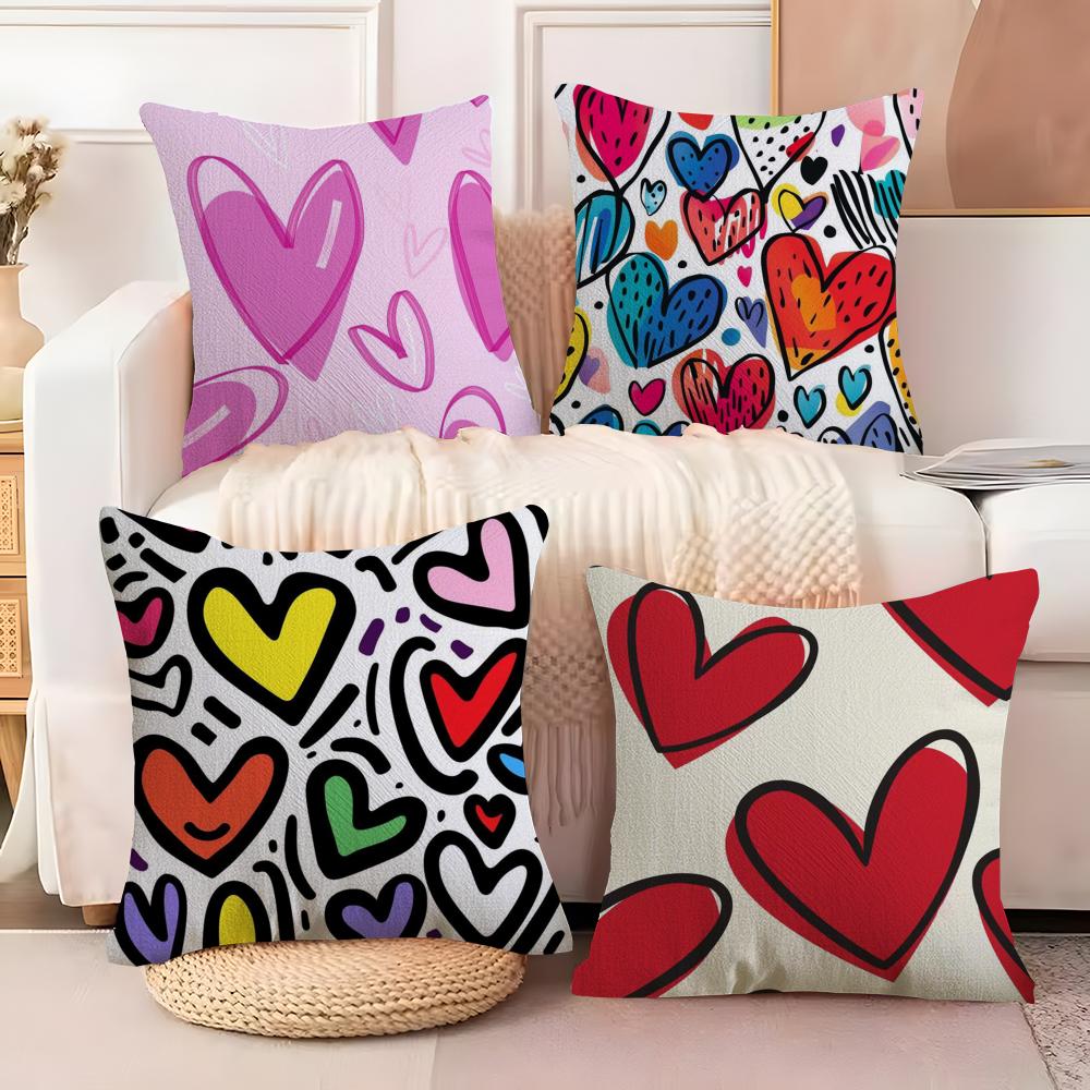 Lovely Heart of Love My Beloved Cushion Cover Natural Linen Organic Fabric DoubleSided Printing Sofa Home Decor Breathable