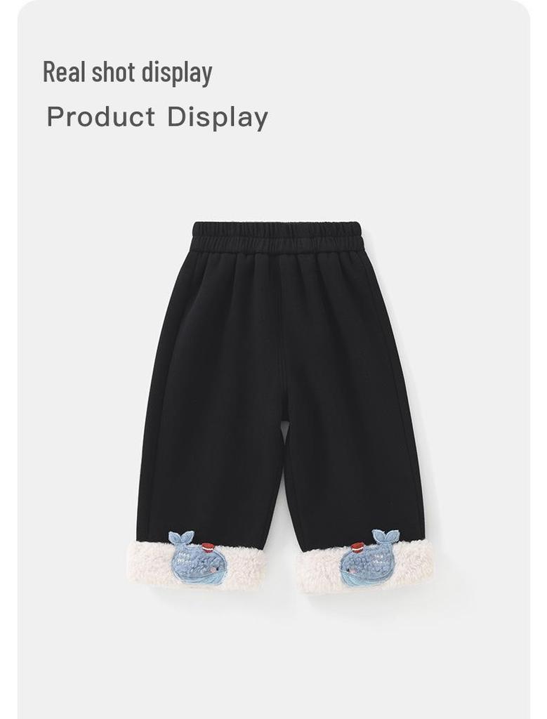 DUUDUU Warm Fleece-Lined Infant Wide-Leg Pants - Girls' Korean Style for Autumn/Winter 2025