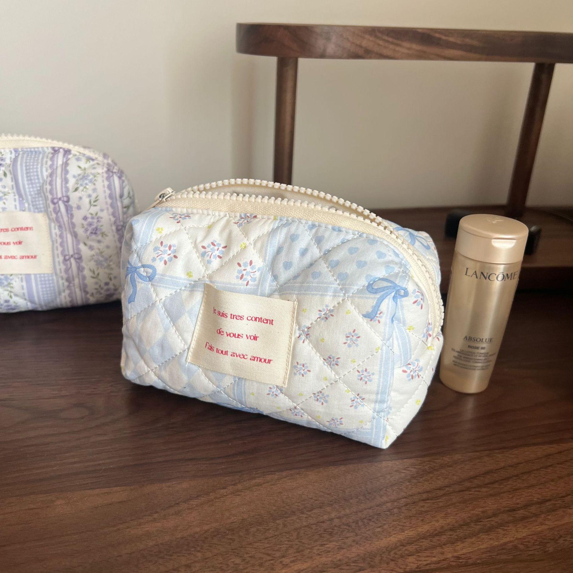 Bow Flower Quilted Cotton Toast Boat Bag Cosmetic Bag Women s Handbag Makeup Bag