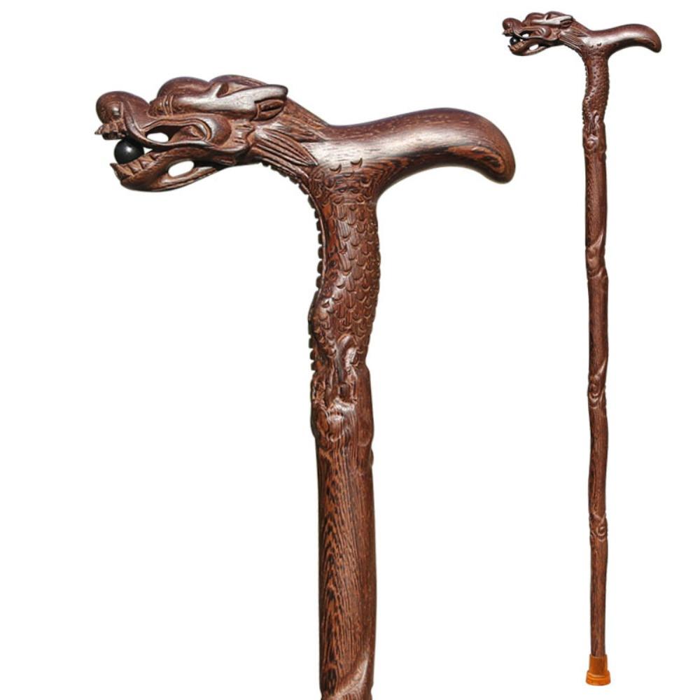 Handmade Dragon Canes Pine Carving Walking Ergonomic Stick New Wooden Walking Canes  for Men Women