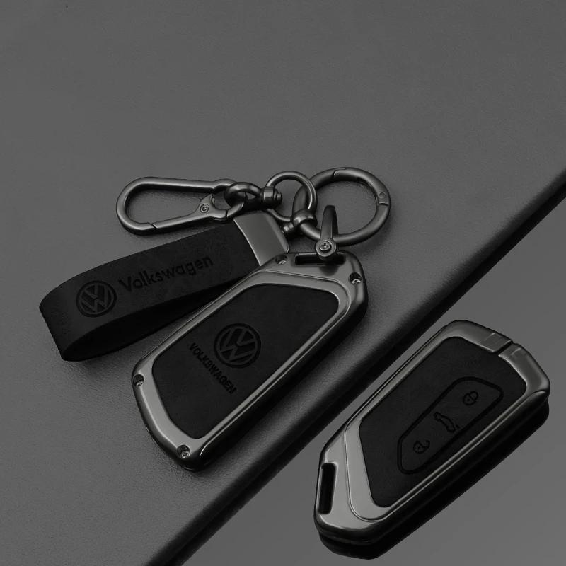 Valve Stems Caps For VOLKSWAGEN VW Fashion Zinc Alloy Leather Car Key Case Cover Shell For VW Volkswagen Golf 8 2020 SEAT Leon M QQ8