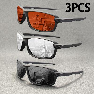 3PCS New Men Sunglasses Brand Designer Square Sports Sun Glasses Male Driving Fishing Goggle Women Travel Eyewear