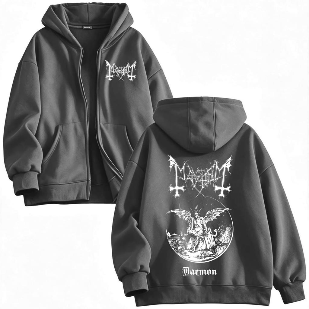 Legend Black Metal Rock Band Mayhem Daemon Zipper Hoodies Gothic Death Dark Style Pullover Men Women Clothing Zip Up Sweatshirts