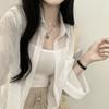 Summer Ice Cream Color Loose Long Sleeve Women's Shirt Sun Protection Folded Design Commute Style Thin Material Pure Color