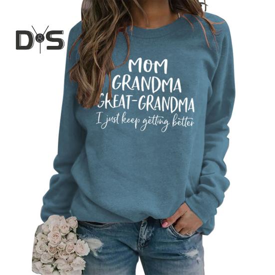 

Осень-зима Женская толстовка с буквенным принтом, круглым вырезом, длинными рукавами, свободный пуловер с эластичными манжетами, повседневная одежда, повседневный топ L синий