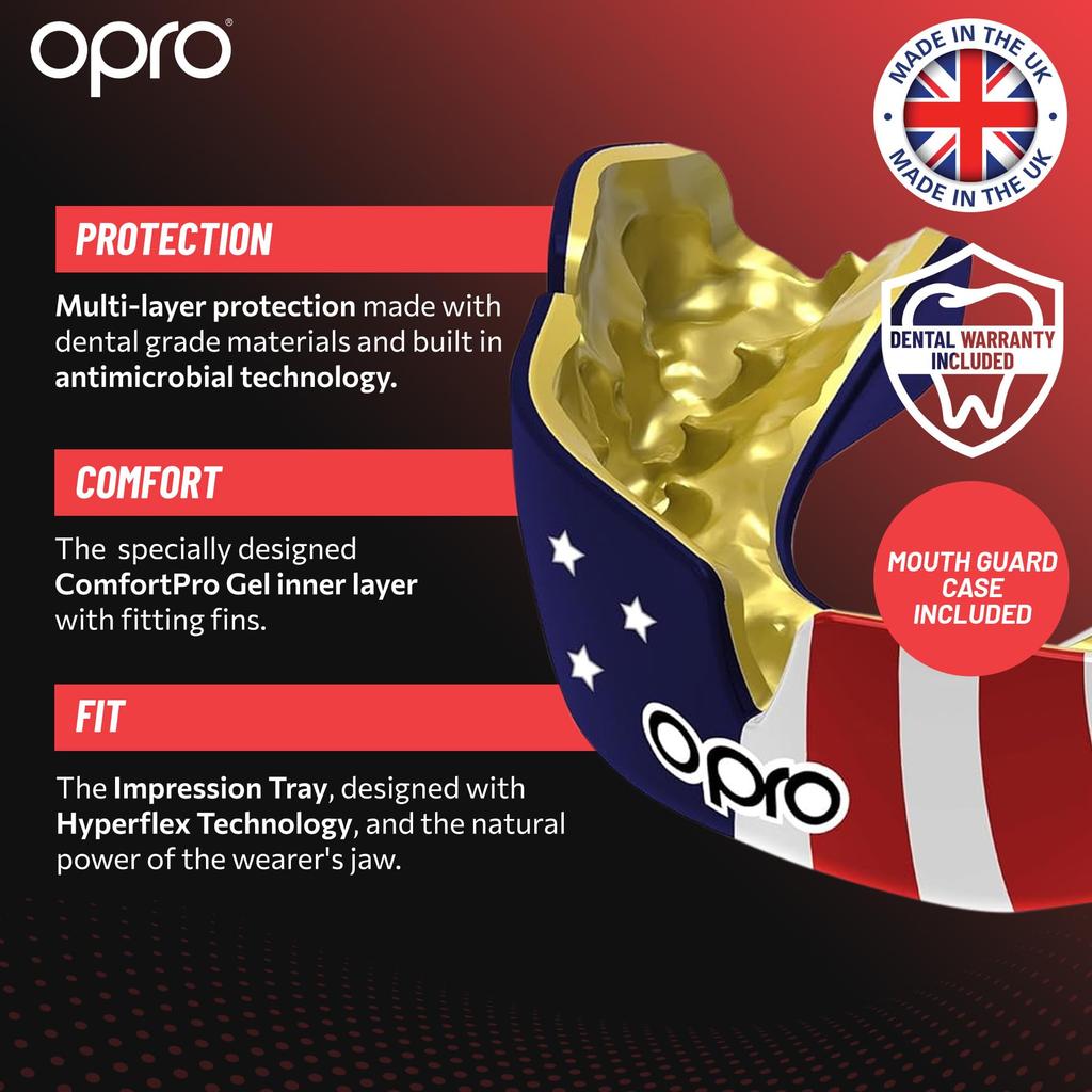 OPRO Mouthguard Custom Sports Mouthpiece Made in England [Instant Fit] [Official Store] (Adult, UFC/Black & Silver)