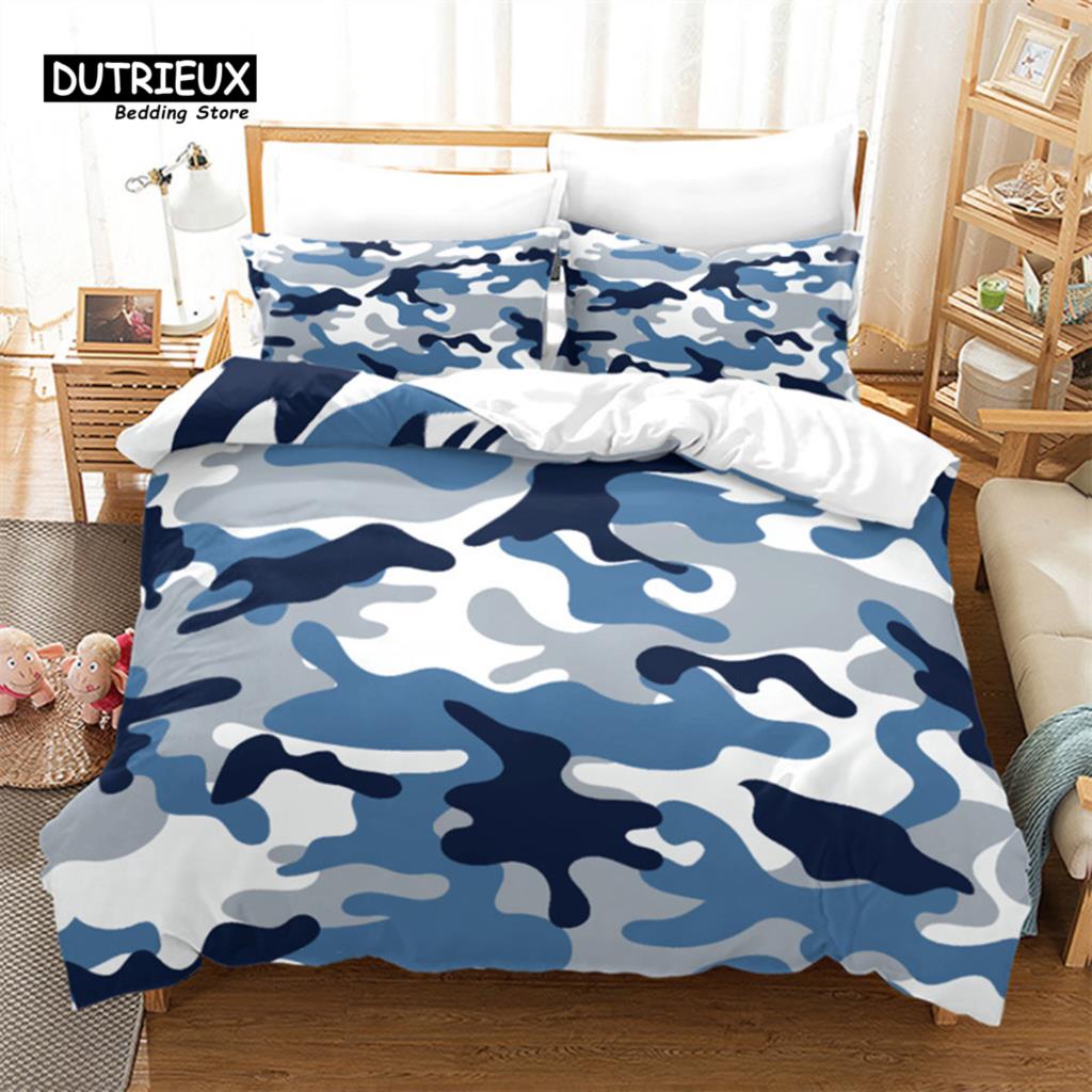 Kamuflażowy Zestaw Pościeli Rozmiar King Queen Kolorowy Wzór Abstrakcyjny Nadruk Artystyczny Poszwa na Kołdrę Poszewki na Poduszki Dla Chłopców Nastolatków Mężczyzn Dekoracyjny