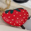 Strawberry Print Red Leather Crossbody Bag Gold Studs Chain Strap Lovely Mini Shoulder Purse for Girls Party Gift