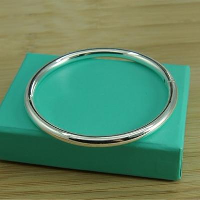 Brazalete de Plata de Ley 925 para mujer a la moda, pulsera Lisa Lisa Simple, brazalete para mujer, joyería con abalorio, regalos de cumpleaños para fiesta