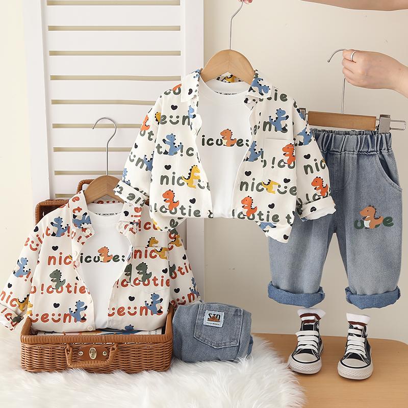 3-piece Long Sleeved Set for Boys, Cartoon Printed Set for Children Aged 0-5, High-quality Clothing for Babies