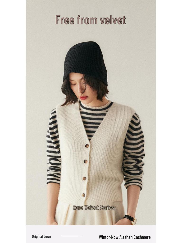 New 2024 Autumn/Winter Women's Cashmere Knitted Vest – Short, Sleeveless Sweater Cardigan