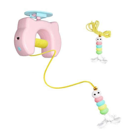 Automatic Cat Teaser Interactive Electric Feather Toy Rechargeable Hanging String Cat Teaser with Bell for Indoor Cats Self-Play Hunting Exercise
