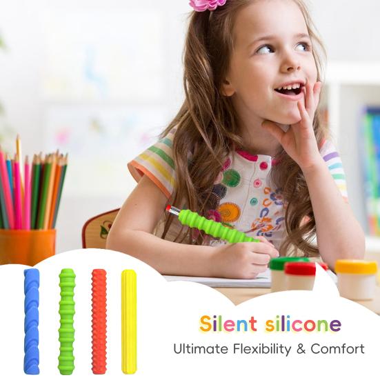 4Pcs Silicone Pencil Grips Ergonomic Textured Sleeves for Kids Adults Anxiety Relief Smooth Writing Pen Cover