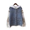 Autumn and winter new hooded splicing denim knitted cardigan design sense loose casual sweater jacket women