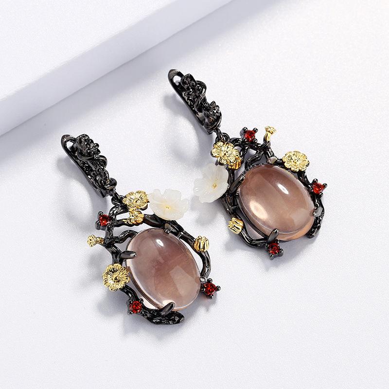 Nejnovější móda Vložené Hetian Jade Lotosové korálky Náušnice Stříbrné Retro Temperament Palác Etnický styl Dámské náušnice