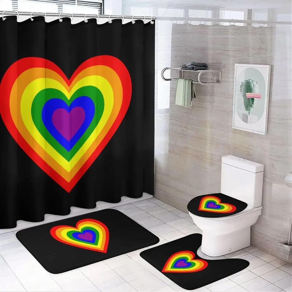 Rainbow Pride Gay Flag Shower Curtain Set Bath Mat Bathroom Toilet Carpet Floor Rug Lesbian Peace Lgbt Home Decor