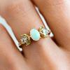 Oval Opal Gemstone Ring – Nature Inspired Gold Plated Ring with Peridot & Aquamarine Accents, Boho Vintage Engagement Jewelry Gift for Women