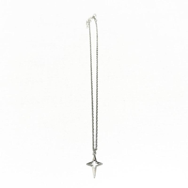 Chaîne de cou à longueur ajustable Tendance Pendentif Choker Étoile à quatre branches Unisexe Collier Chaîne de pull pour le port quotidien