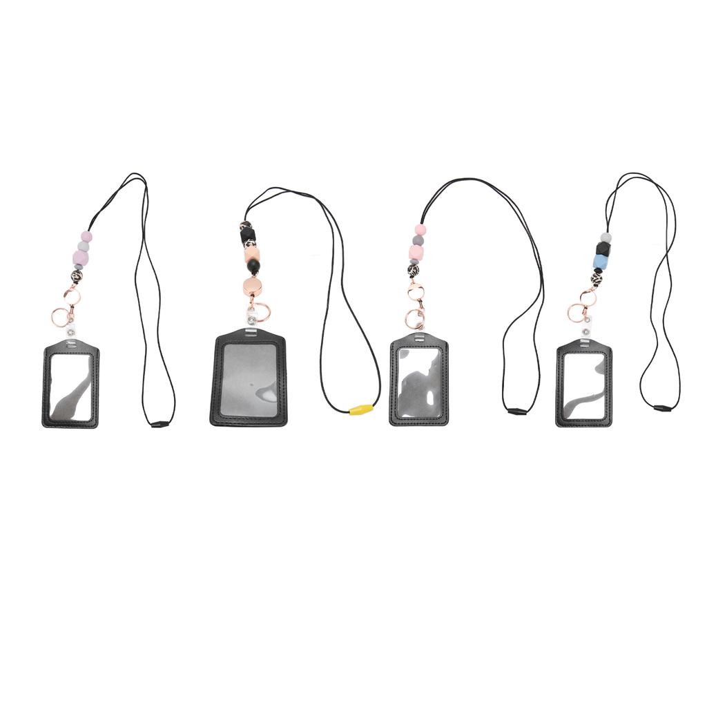 Silicone Retractable Beaded Lanyard with Transparent ID Holder Multi Purpose Badge Holder for Studen