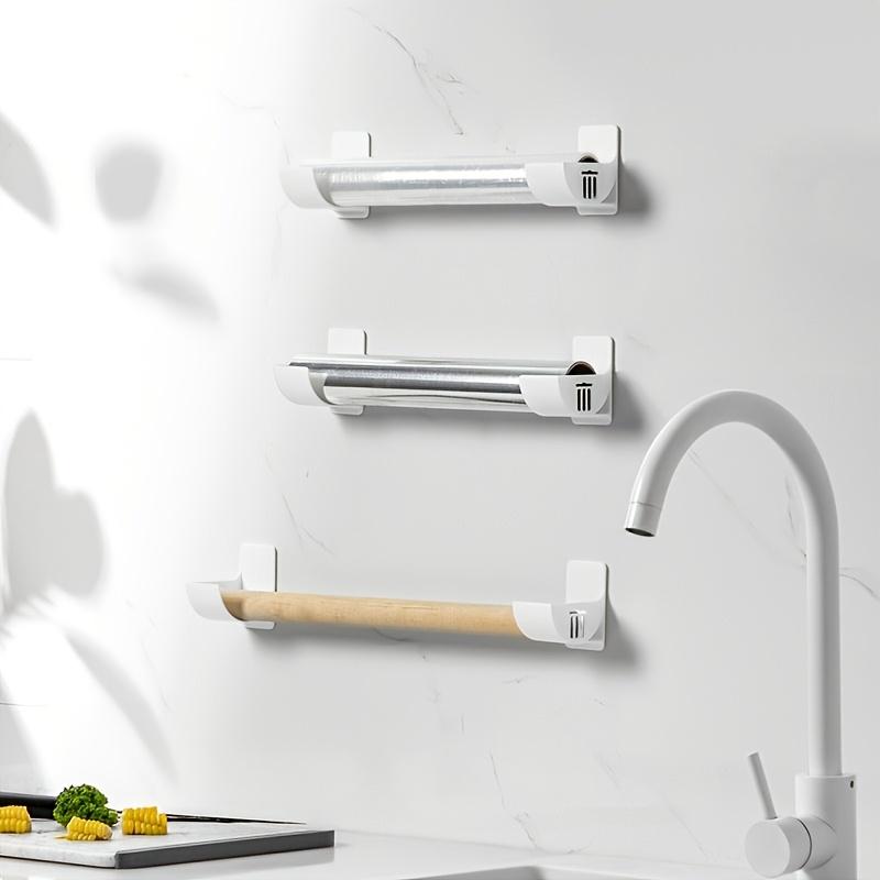 2pcs White Adjustable No-Drill Kitchen Storage Rack | Plastic Organizer Suitable for Cling Film, Trash Bags - Space-Saving Cabinet