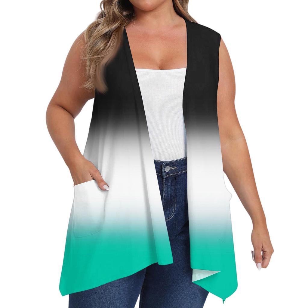 Women's Loose Casual Printed Sleeveless Vest With Pocket Cardigan Jacket Cardigan Jacket