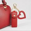 Portable PU Leather Lipstick Holder Keychain With Heart-Shaped Mirror For Women Girls Handbag Charms Accessory Creative Gift