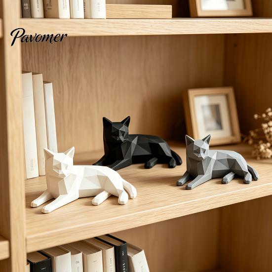 Minimalist Geometric Cat Figurines 3D Printed Figurine, Desktop Sculpture for Lovers, Creative Desk Accessories Women Nordic Style Small Animal Statue