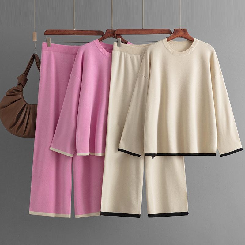 Winter 2 Piece Sweater Pant Suit For Women Knitted Long Sleeve Set Top And Pants Tracksuit Women Outwear Sweater Knitted Suits