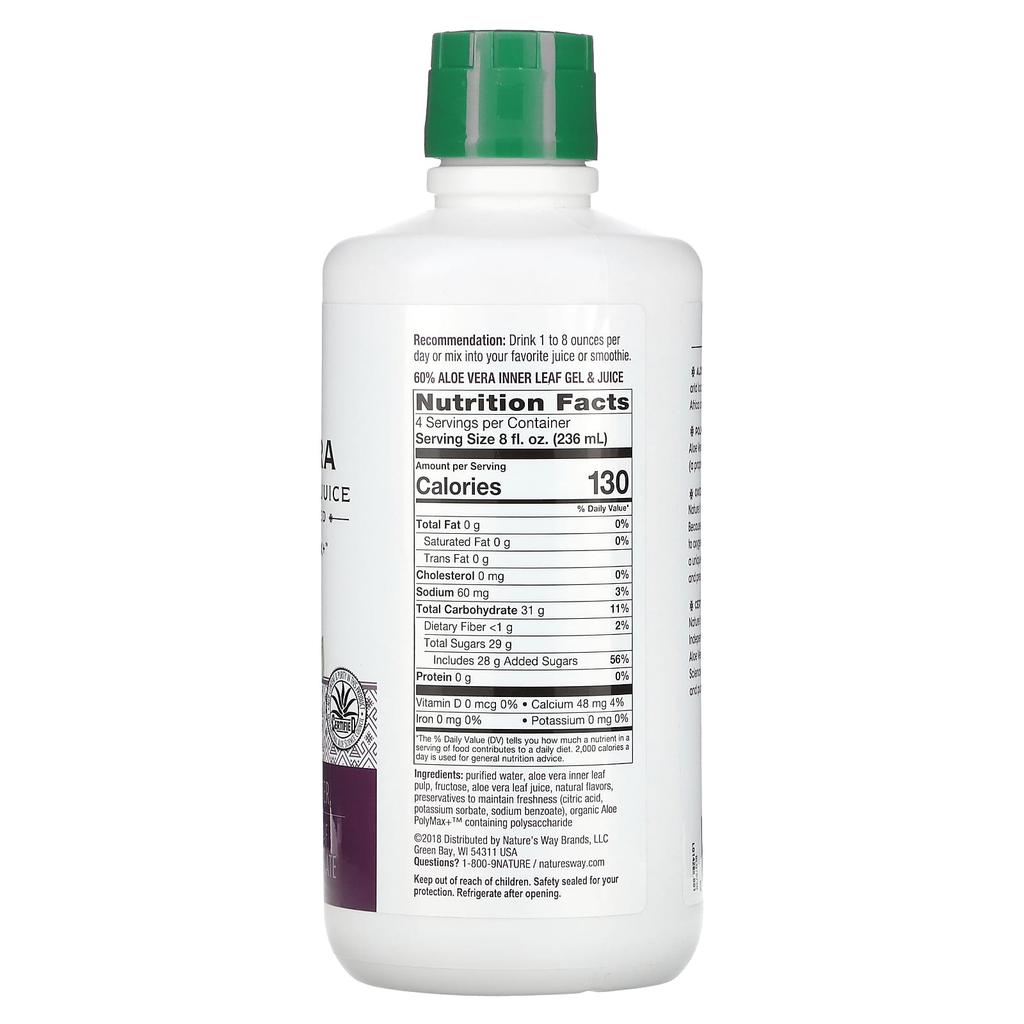 Nature's Way Aloe Vera, Inner Leaf Gel & Juice, with Aloe Polymax, Wild Berry, 1 L (33.8 Fl Oz)