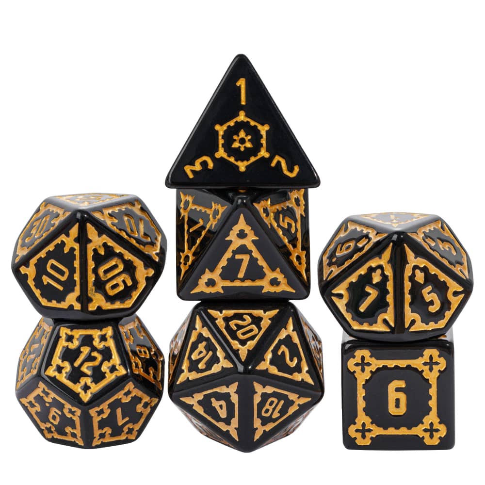 Cusdie 25mm Riesige DND Würfel Schlossmuster Harz Polyedrisches Würfelset mit Lederbeutel für D&D Pathfinder Rollenspiel Brettspiele