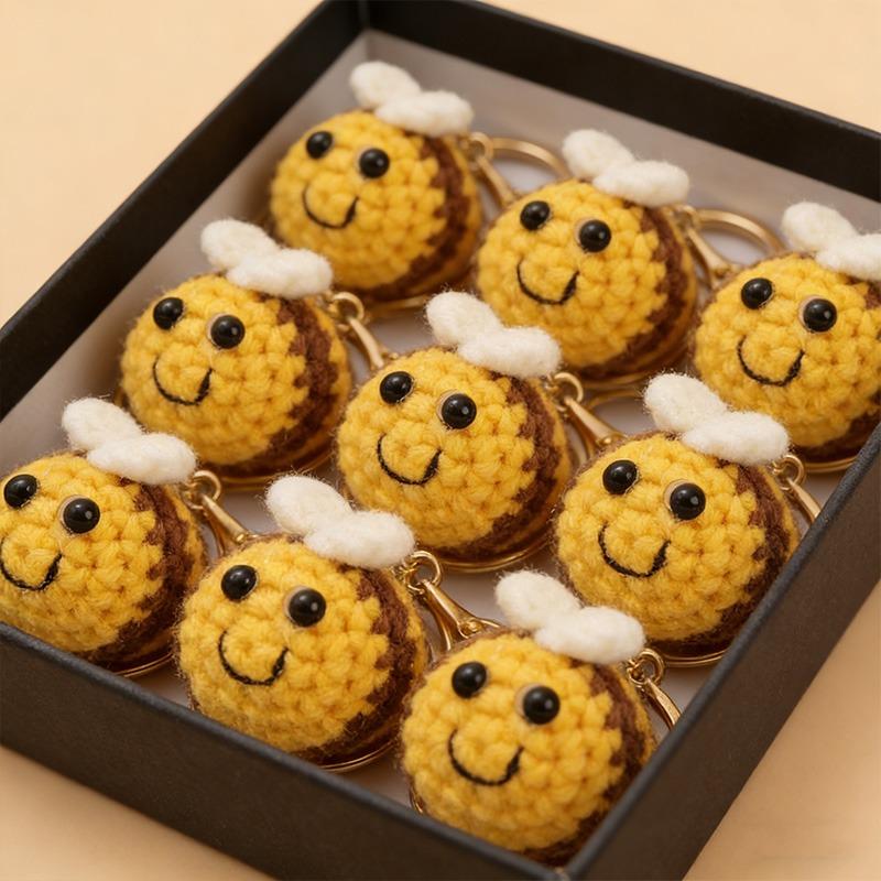 5pcs Fashion Woolen Knitting Little Bee Keychain DIY Handmade Bag Pendant Keyring for Friend Gifts Cartoon Cute Animal Key Chain