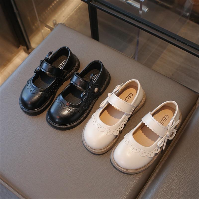 New Spring Children Shoes For Girls Leather Butterfly-knot Princess Shoes Soft Sole Outdoor Fashion Kids Sneakers EU 26-36