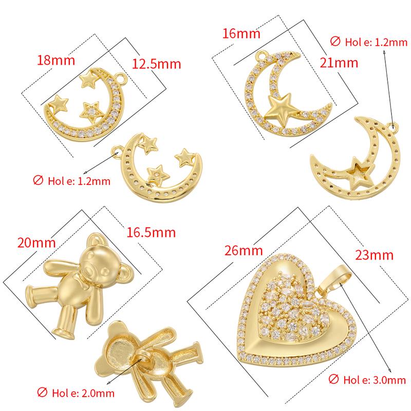ZHUKOU 9 Styles Cubic Zirconia Charms for Jewelry Making Cute Bear Jewelry Pendants Heart DIY Charms Jewelry Accessories VD1431