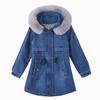 Women's Hooded Denim Jacket Thickened Loose Casual Warm Top Long Sleeve Winter Jacket
