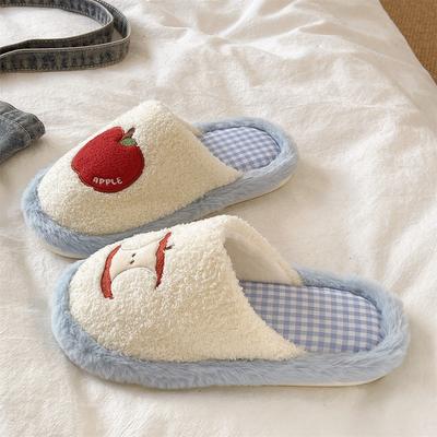 Cute Red Apple Cotton Slippers for Women Winter Comfortable Home Use Anti-Slip Warm Slippers Furry Slippers