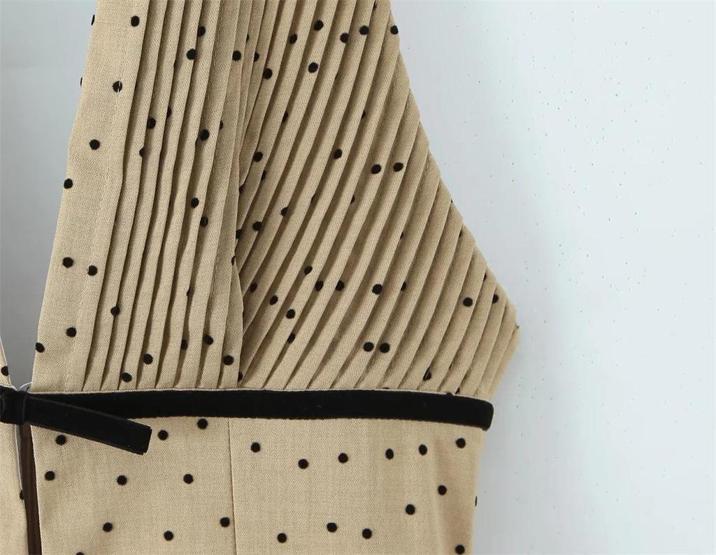 French Polka Dot V-Neck Halter Dress – Women's Trendy Vacation Slip Skirt