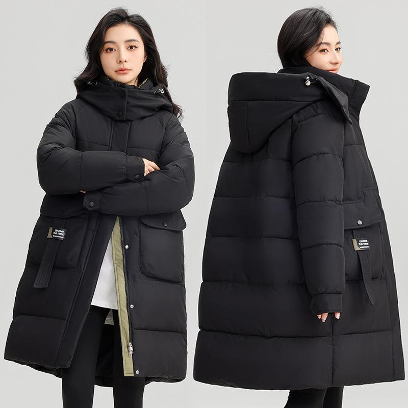 Padded clothes women's winter new hooded medium and long contrasting colors loose thickened padded jacket padded clothes women's trend