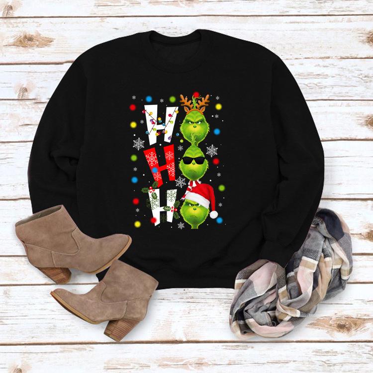 HO HO HO Cartoon Christmas Women's Casual Loose Long Sleeve Round Neck Hoodie