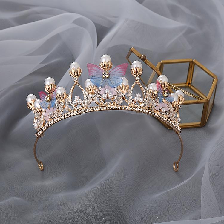 Children's Alloy Crown Butterfly Princess Performance Performance Hair Headdress Model Catwalk Crystal Headband Bridal Headwear