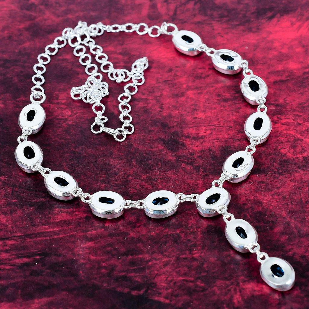 Blue Topaz Handmade Gemstone Necklace, 925 Solid Sterling Silver Necklace Antique Jewelry, For Engagement Gift