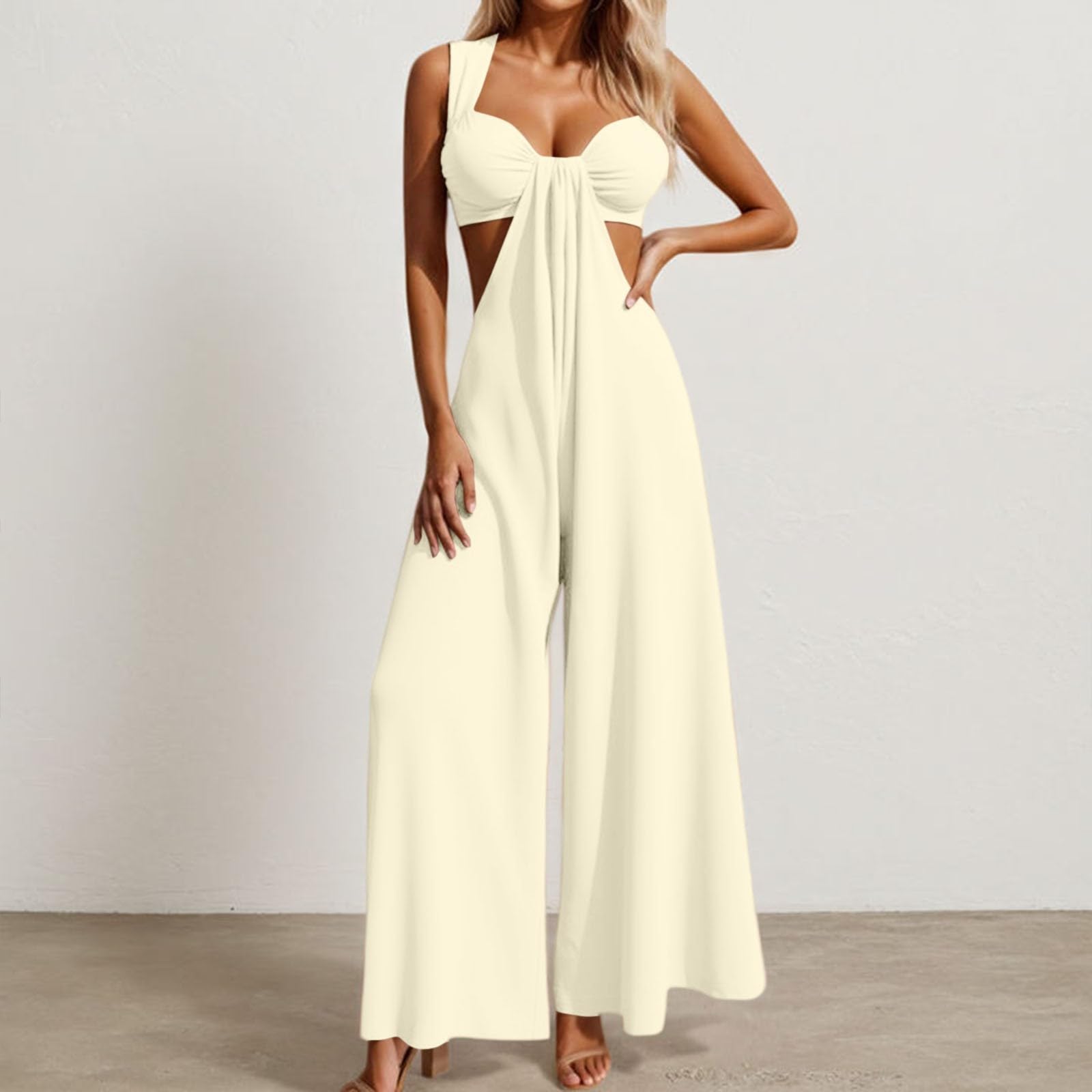 

Women s Sleeveless Jumpsuit Wide Leg Cutout Backless One Piece Romper Casual Summer Outfit XXL білий