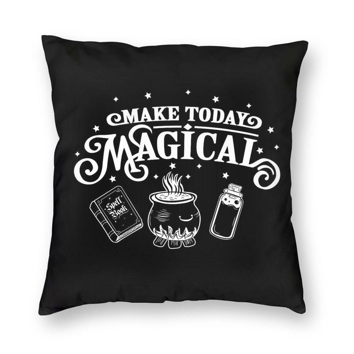 Make Today Magical Wicca Witch Square Pillowcase Polyester Linen Velvet Pattern Zip Decorative Pillow Case Sofa Cushion Cover Peach skin 18*18(CM)-1Pcs