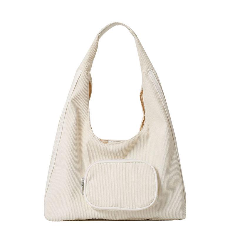 2026 High-end Design Multiple Pockets Bags Simple Commuting Shoulder Bags Corduroy Solid Color Zipper Large Capacity Casual Tote