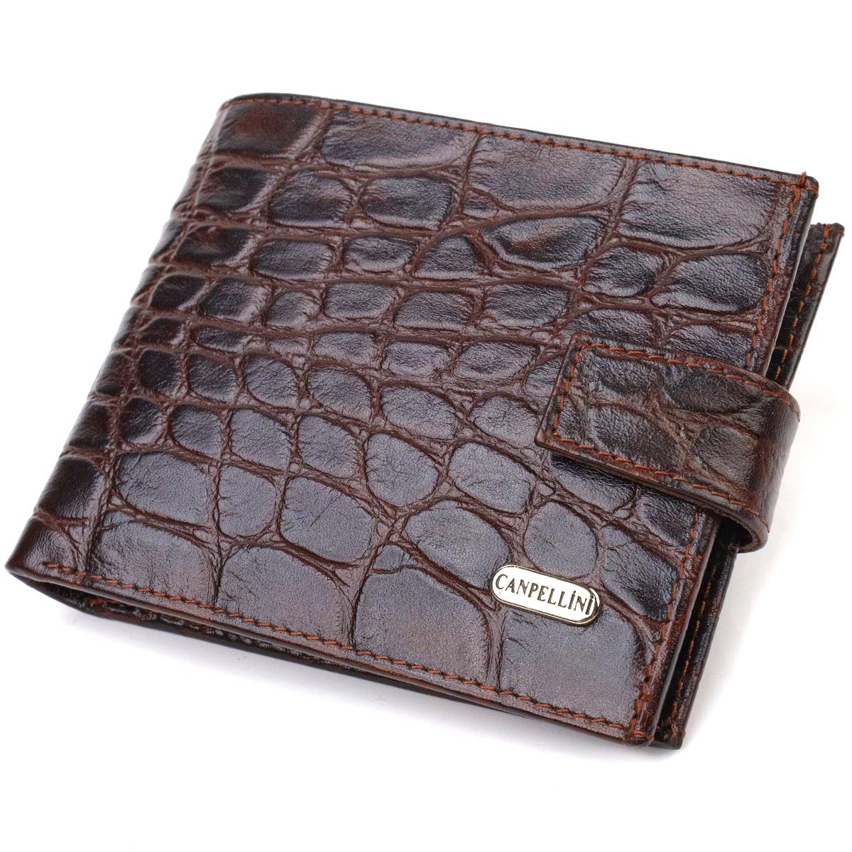 

Практичний горизонтальний гаманець для чоловіків з натуральної шкіри з тисненням під крокодила CANPELLINI 21888 Коричневий