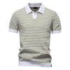 AIOPESON Men Knitted Strip Polo Shirt V Neck Short Sleeve Summer Knitwear Breathable Top Polo Men