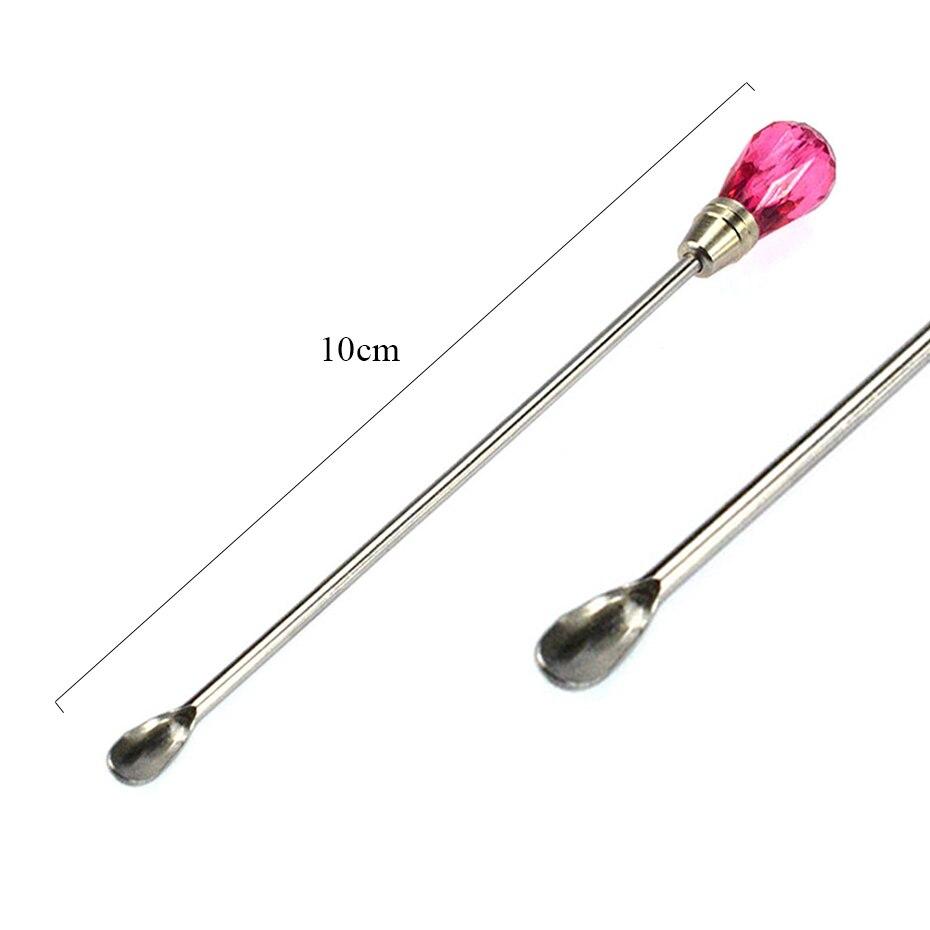 3pcs Stainless Steel Nail Art Stirring Rod Tool Powder Liquid Picking Spoon Crystal Handle Stir Stick for UV Gel Polish