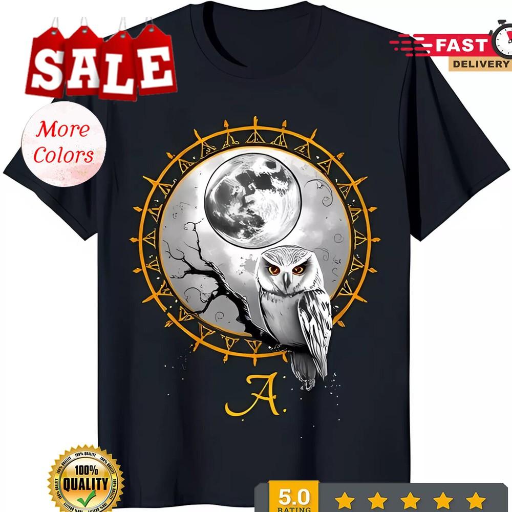

2025/Enchantin wbr/ g Black T-Shirt with Owl and Full Moon Graphic Mystical Design Unisex T-Shirt M